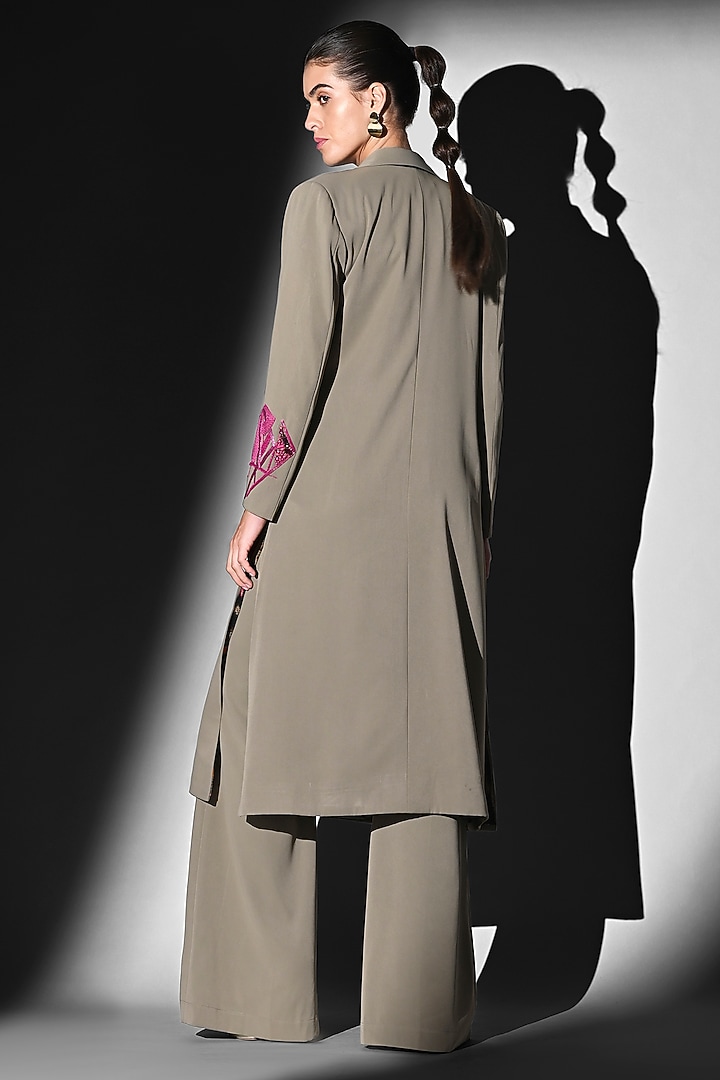 Beige Luxe Suiting Thread Embroidered Jumpsuit by Nikita Mhaisalkar at Pernia's Pop Up Shop