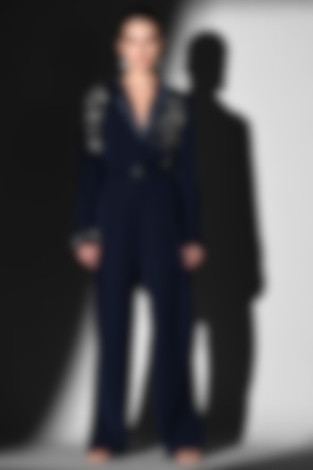 Indigo Blue Luxe Suiting Pants With Belt by Nikita Mhaisalkar at Pernia's Pop Up Shop