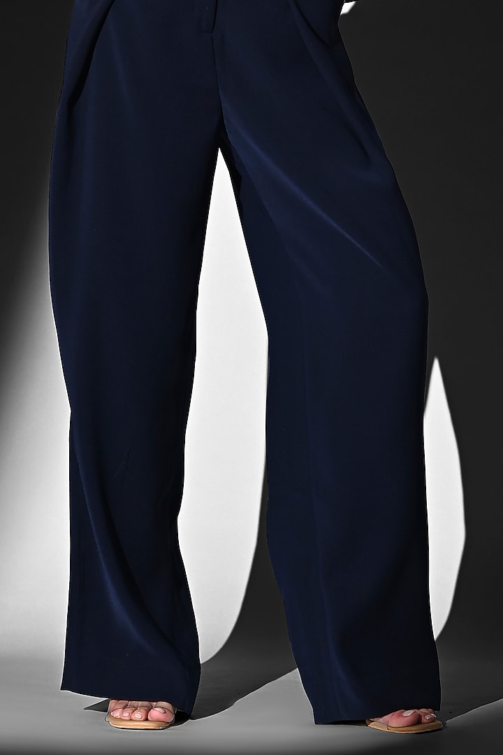 Indigo Blue Luxe Suiting Pants With Belt by Nikita Mhaisalkar at Pernia's Pop Up Shop