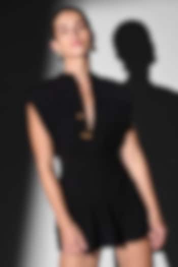 Chocolate Brown Luxe Suiting Pleated Mini Cocktail Dress by Nikita Mhaisalkar at Pernia's Pop Up Shop