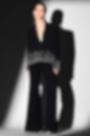 Noir Black Luxe Suiting Glass Beads Embroidered Blazer Set by Nikita Mhaisalkar at Pernia's Pop Up Shop