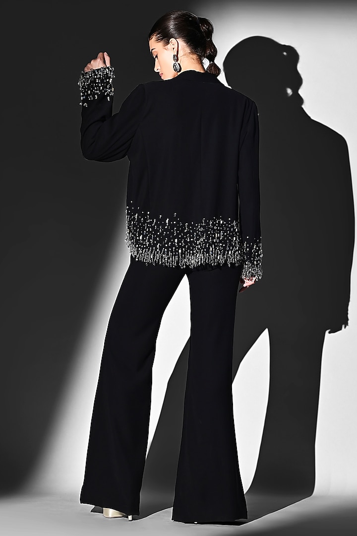 Noir Black Luxe Suiting Glass Beads Embroidered Blazer Set by Nikita Mhaisalkar at Pernia's Pop Up Shop