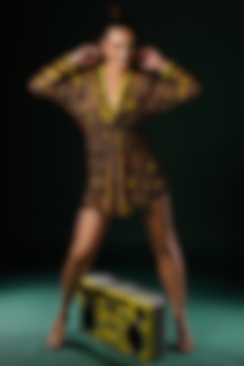 Brown Pure Georgette Printed Mini Cocktail Dress by Nikita Mhaisalkar at Pernia's Pop Up Shop