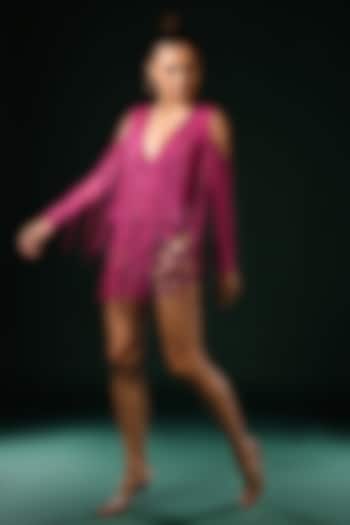 Fuchsia Tulle Crystal Embroidered Skirt by Nikita Mhaisalkar at Pernia's Pop Up Shop