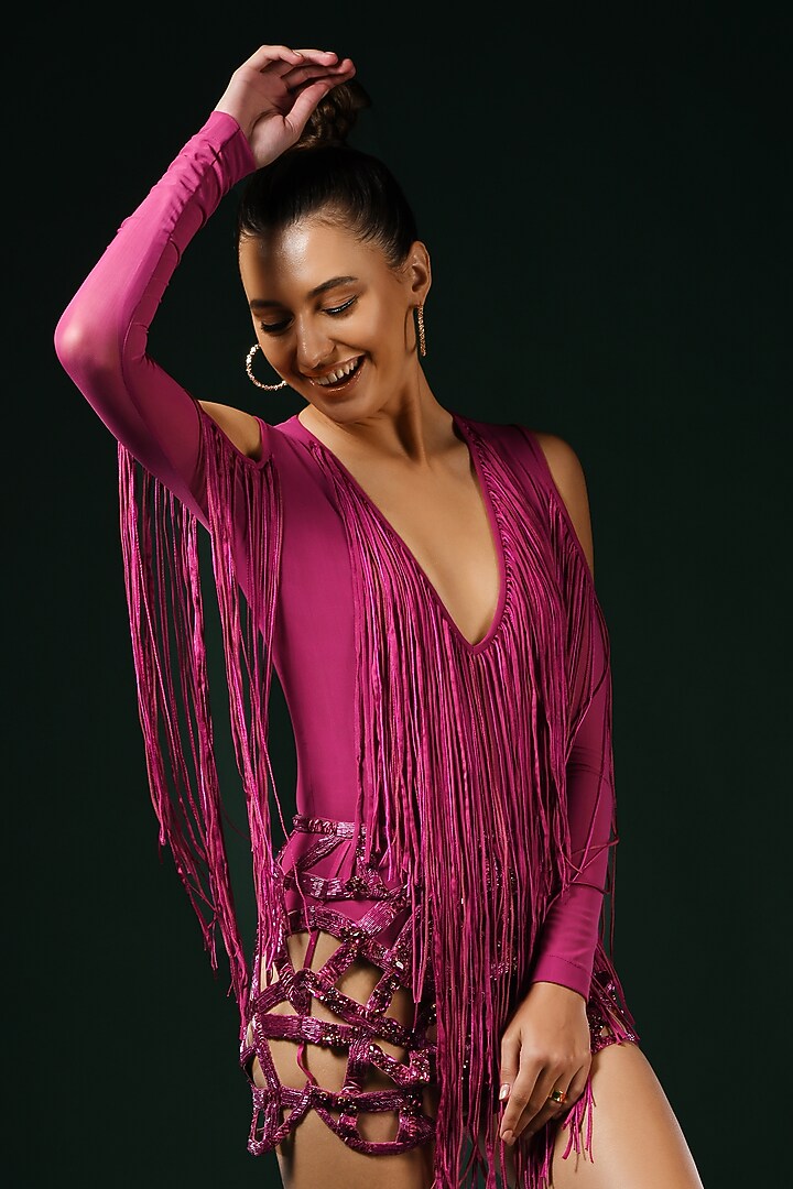 Fuchsia Tulle Crystal Embroidered Skirt by Nikita Mhaisalkar at Pernia's Pop Up Shop