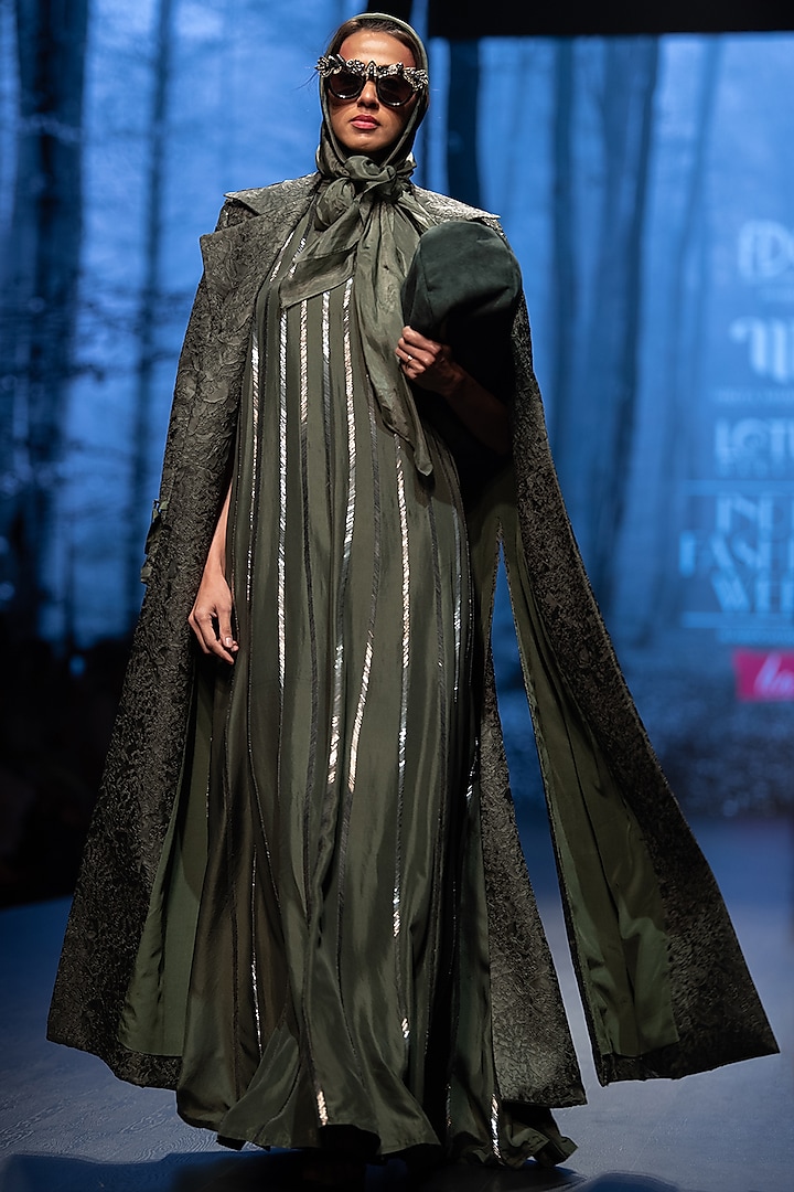 Dark Olive Embellished Gown by Nikita Mhaisalkar