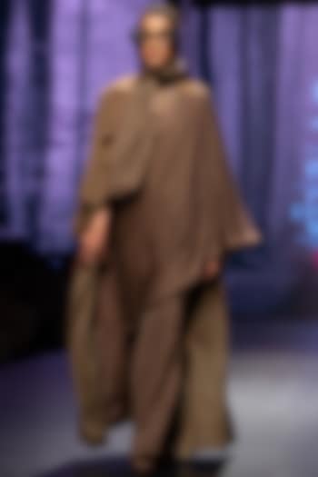 Dark Tan Embellished Saree Jumpsuit by Nikita Mhaisalkar