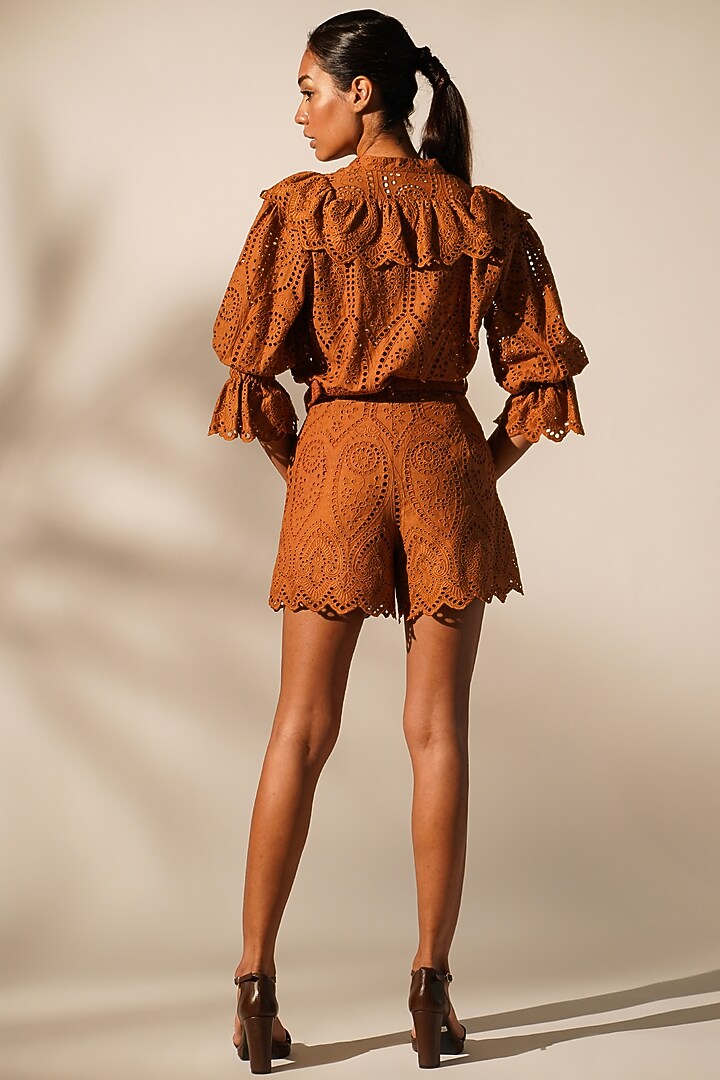 Rust Schiffli Co-Ord Set by Nikita Mhaisalkar at Pernia's Pop Up Shop
