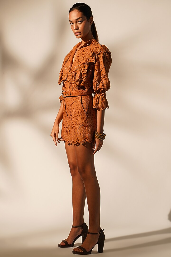 Rust Schiffli Co-Ord Set by Nikita Mhaisalkar at Pernia's Pop Up Shop