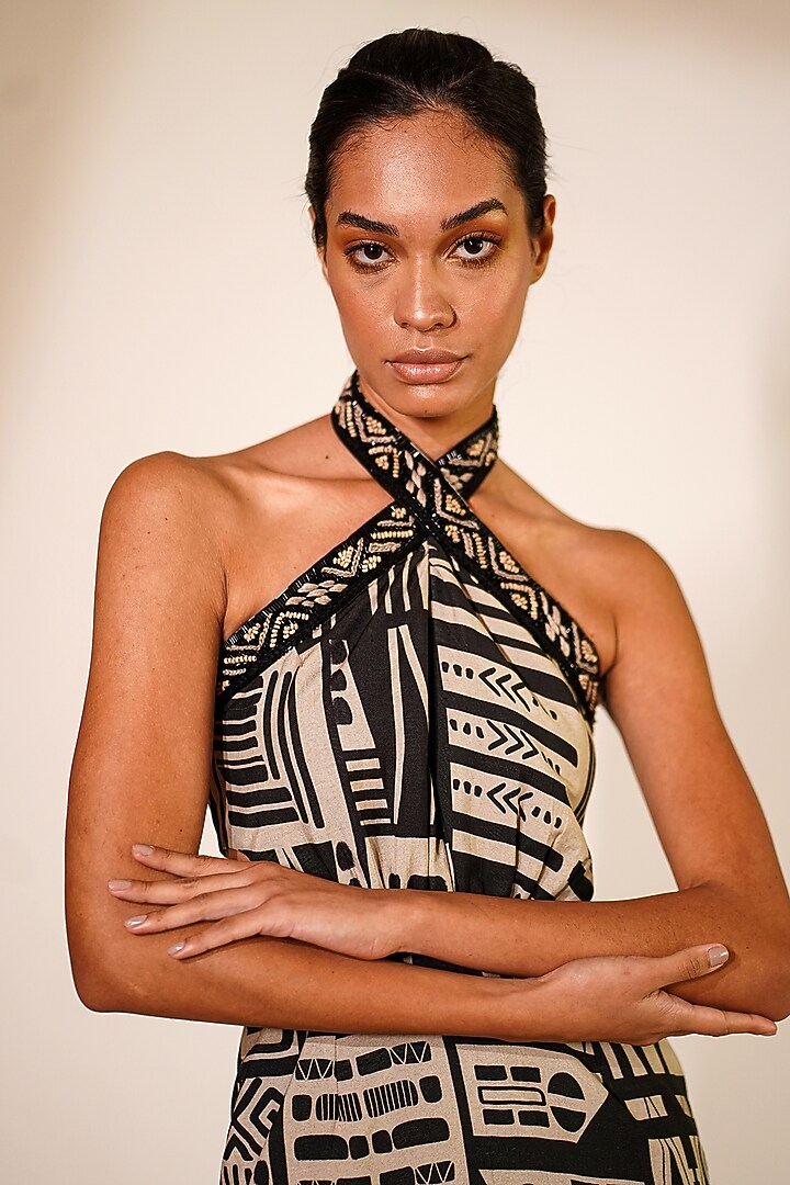 Black & White Mul Silk Printed Mini Cocktail Dress by Nikita Mhaisalkar at Pernia's Pop Up Shop