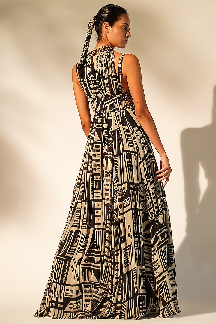Black & White Pure Georgette Printed Maxi Party Wear Dress by Nikita Mhaisalkar at Pernia's Pop Up Shop