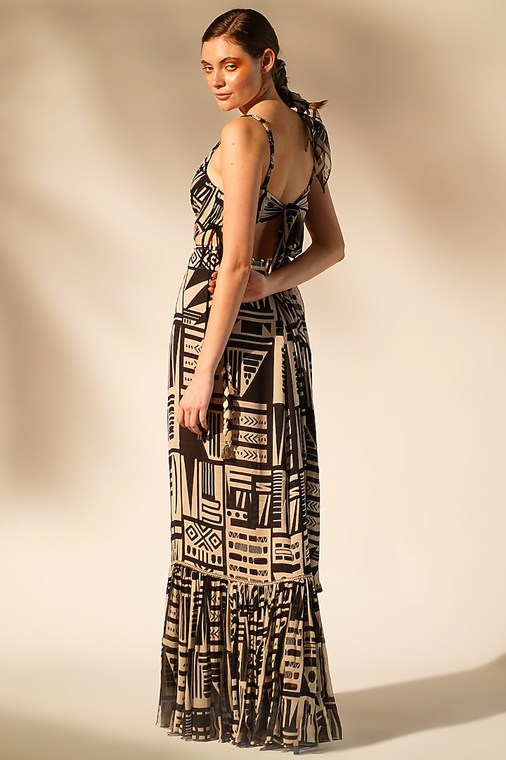 Black & White Double Georgette Printed Cocktail Dress by Nikita Mhaisalkar at Pernia's Pop Up Shop