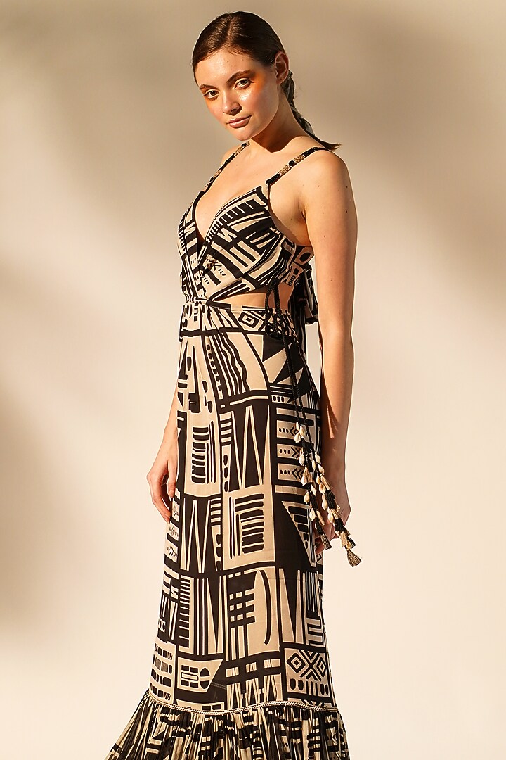 Black & White Double Georgette Printed Cocktail Dress by Nikita Mhaisalkar at Pernia's Pop Up Shop