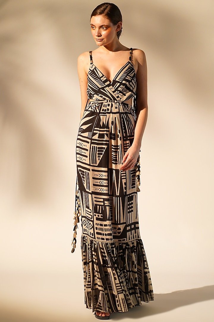 Black & White Double Georgette Printed Cocktail Dress by Nikita Mhaisalkar at Pernia's Pop Up Shop