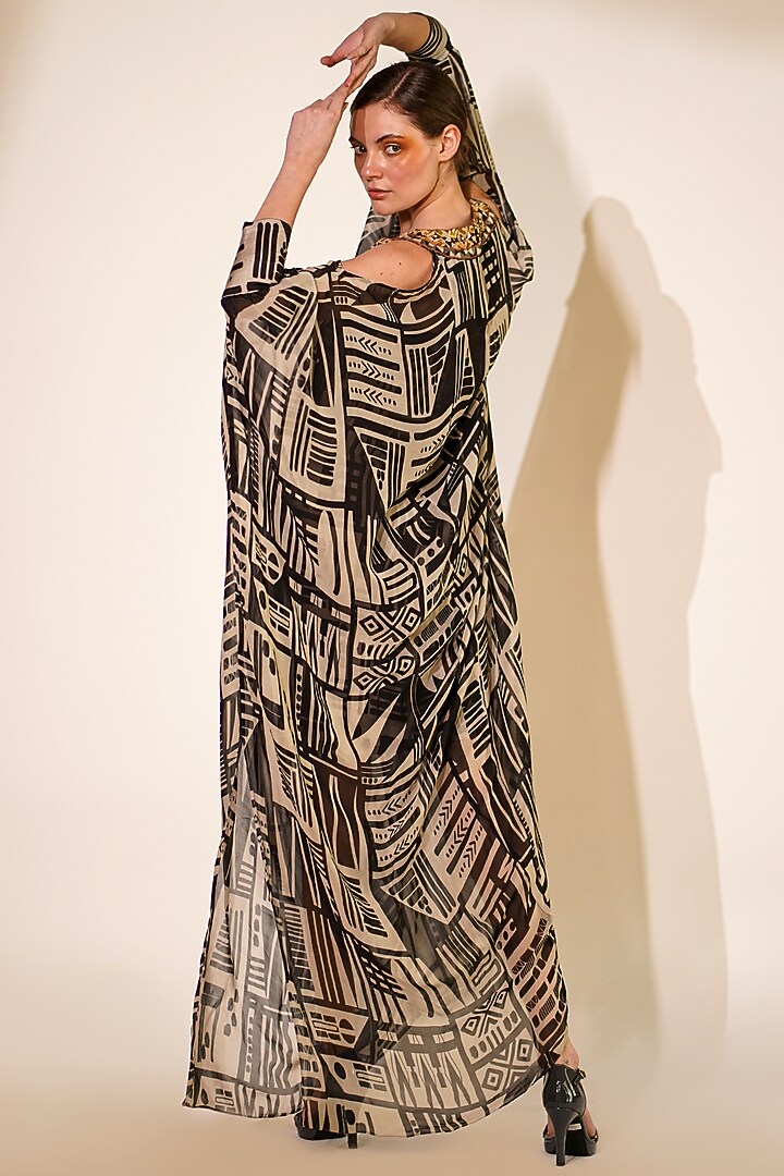 Black & White Pure Georgette Printed Kaftan by Nikita Mhaisalkar at Pernia's Pop Up Shop