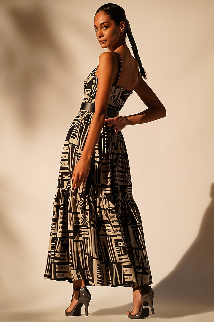 Black & White Mul Silk Abstract Printed Cocktail Dress by Nikita Mhaisalkar at Pernia's Pop Up Shop