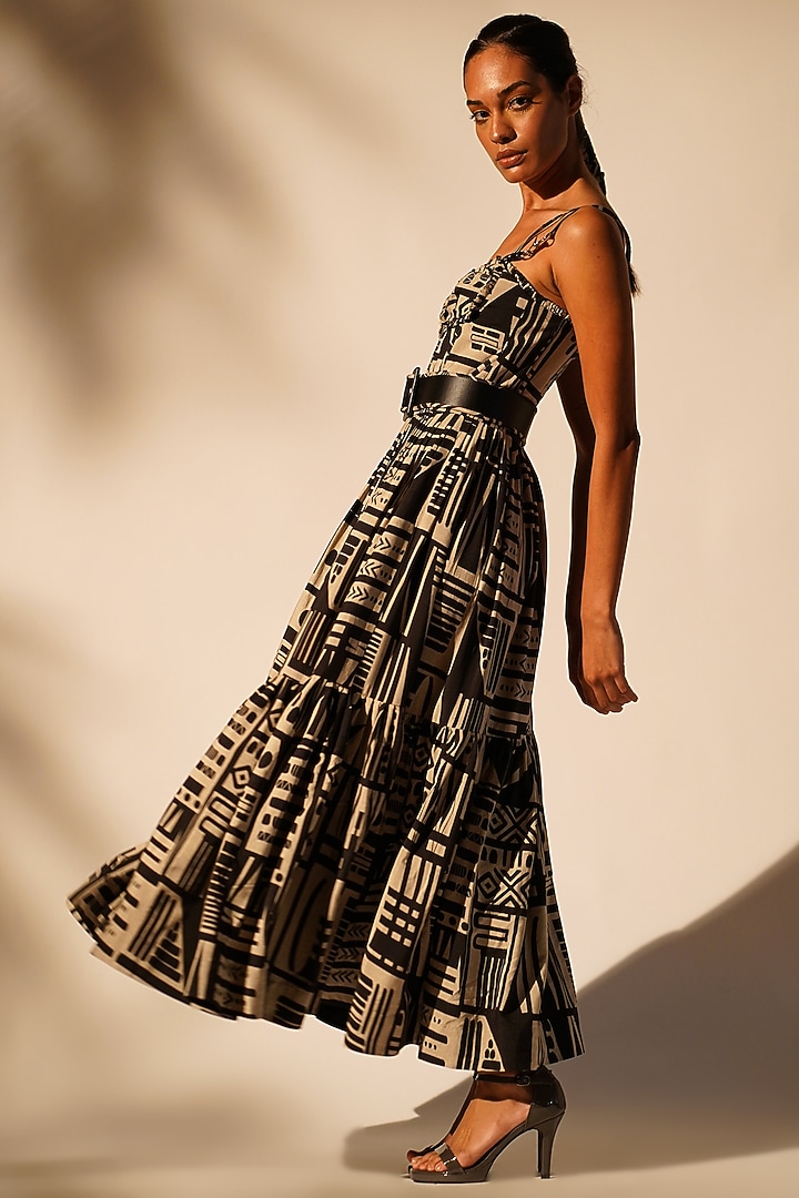 Black & White Mul Silk Abstract Printed Cocktail Dress by Nikita Mhaisalkar at Pernia's Pop Up Shop