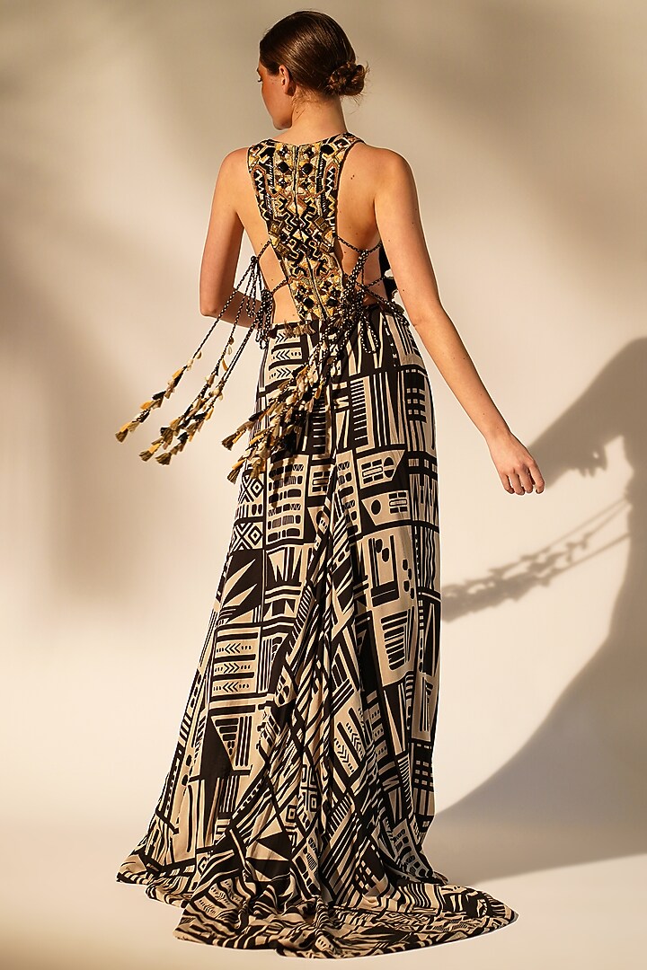 Black & White Double Georgette Printed Party Wear Dress by Nikita Mhaisalkar at Pernia's Pop Up Shop
