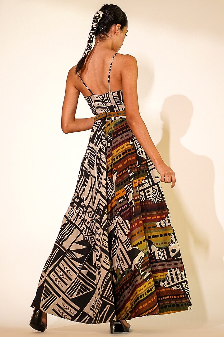 Black & White Mul Silk Abstract Printed Party Wear Dress by Nikita Mhaisalkar at Pernia's Pop Up Shop