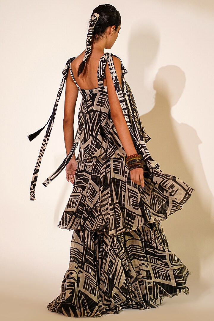 Black & White Organza Printed Maxi Party Wear Dress by Nikita Mhaisalkar at Pernia's Pop Up Shop
