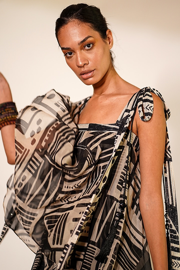 Black & White Organza Printed Maxi Party Wear Dress by Nikita Mhaisalkar at Pernia's Pop Up Shop