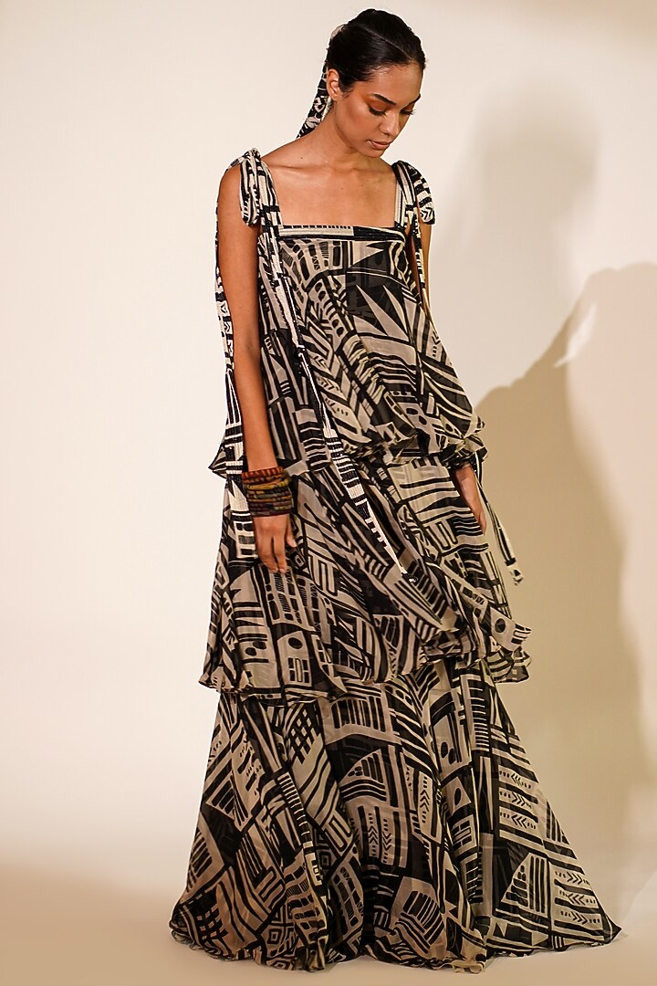 Black & White Organza Printed Maxi Party Wear Dress by Nikita Mhaisalkar at Pernia's Pop Up Shop