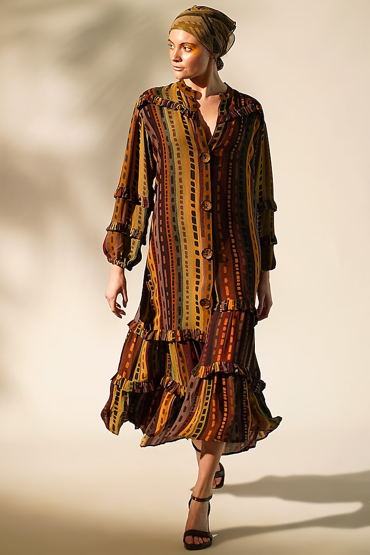 Multi-Colored Double Georgette Printed Shirt Dress by Nikita Mhaisalkar