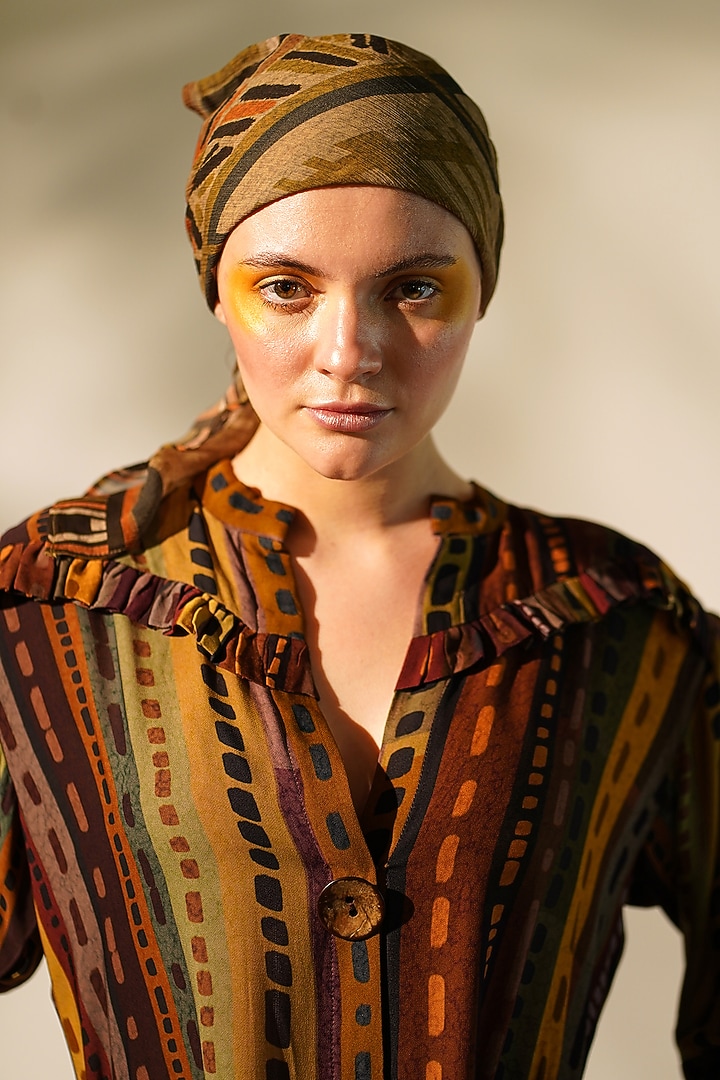 Multi-Colored Double Georgette Printed Cocktail Shirt Dress by Nikita Mhaisalkar at Pernia's Pop Up Shop