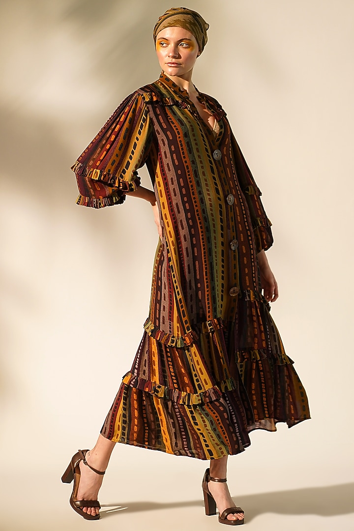 Multi-Colored Double Georgette Printed Cocktail Shirt Dress by Nikita Mhaisalkar at Pernia's Pop Up Shop