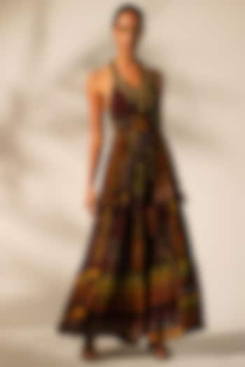 Multi-Colored Mul Silk Printed Maxi Dress by Nikita Mhaisalkar at Pernia's Pop Up Shop