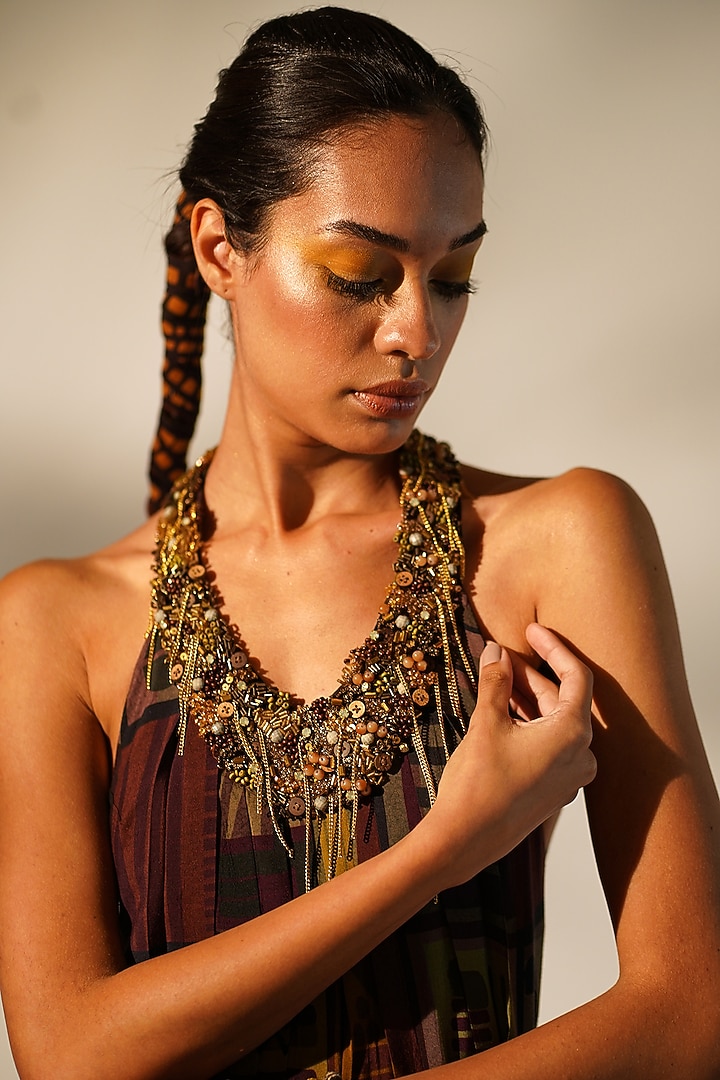 Multi-Colored Mul Silk Printed Maxi Party Wear Dress by Nikita Mhaisalkar at Pernia's Pop Up Shop