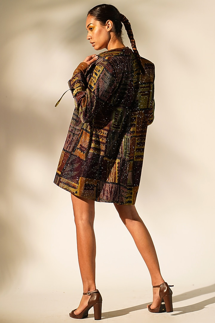 Multi-Colored Sequins Pure Georgette Printed Trench Coat by Nikita Mhaisalkar at Pernia's Pop Up Shop