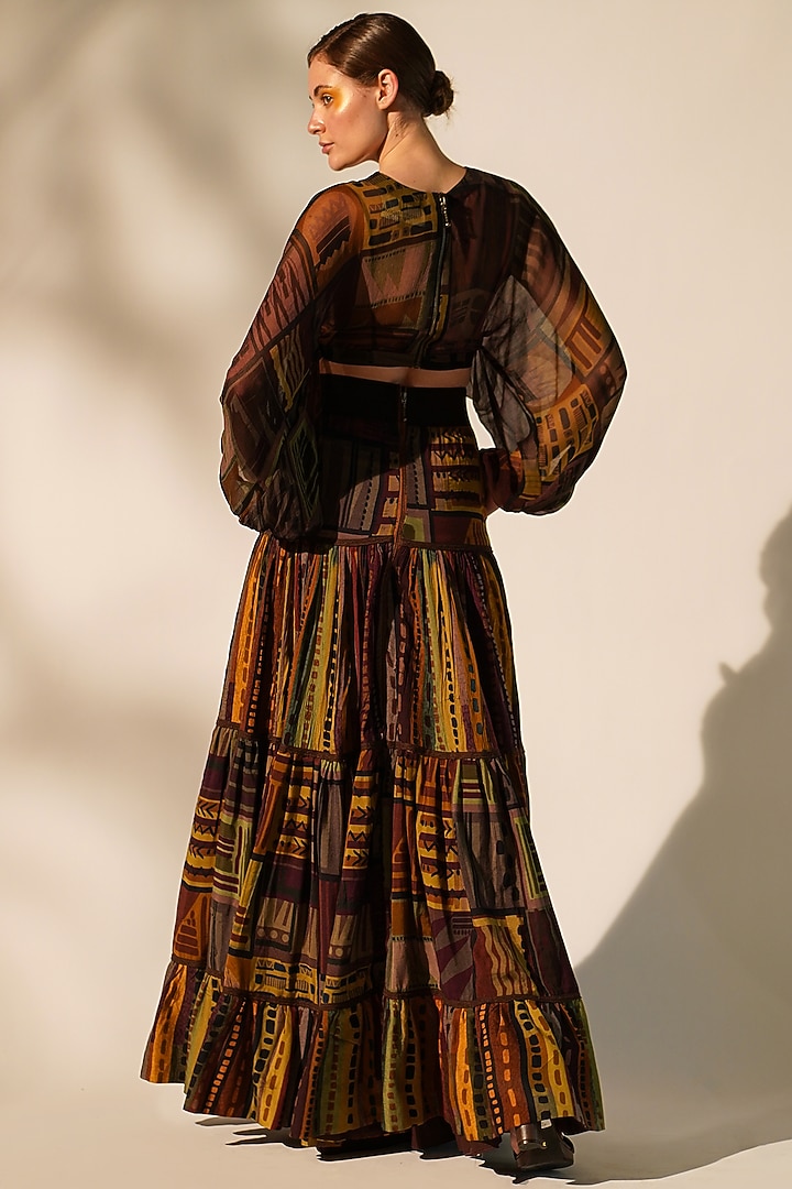 Multi-Colored Crinkled Chiffon Printed & Embellished Top by Nikita Mhaisalkar at Pernia's Pop Up Shop