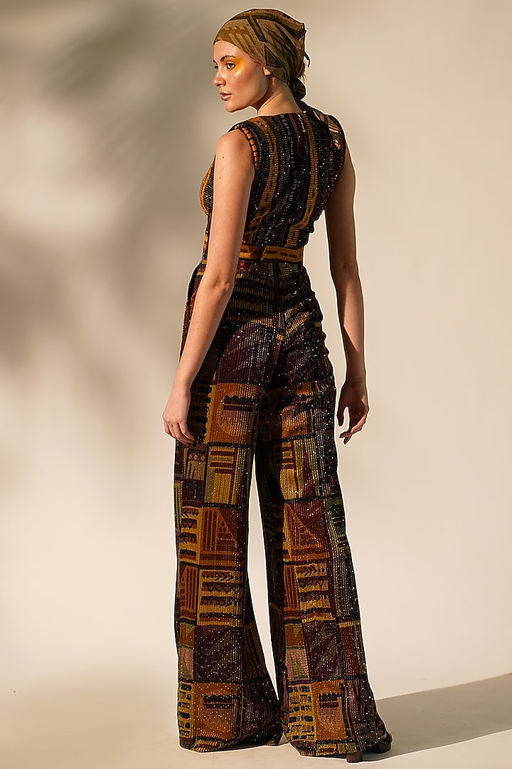 Multi-Colored Sequins Pure Georgette Printed Jumpsuit by Nikita Mhaisalkar at Pernia's Pop Up Shop