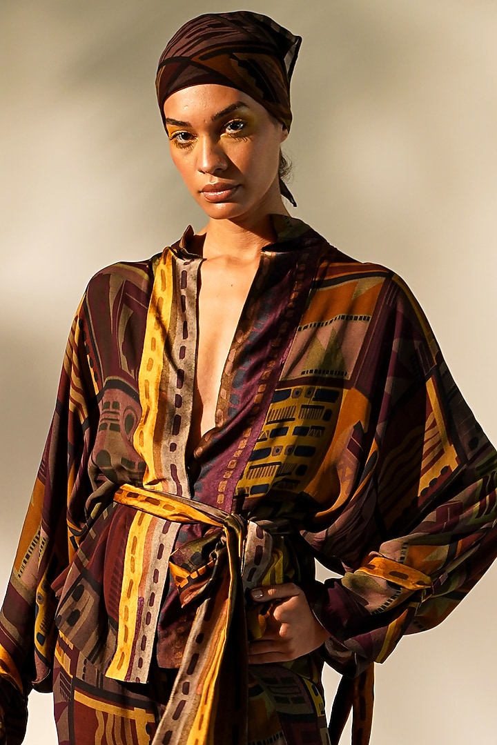 Multi-Colored Double Georgette Printed Pant Set by Nikita Mhaisalkar at Pernia's Pop Up Shop