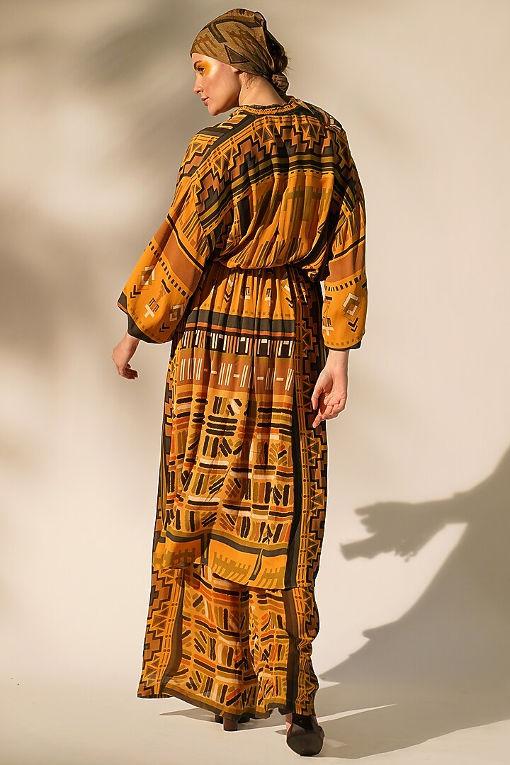 Mustard Double Georgette Printed Tunic Set by Nikita Mhaisalkar at Pernia's Pop Up Shop