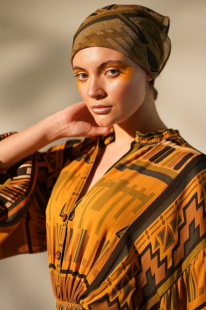 Mustard Double Georgette Printed Tunic Set by Nikita Mhaisalkar at Pernia's Pop Up Shop