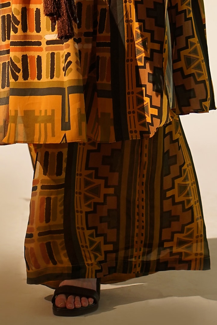 Mustard Double Georgette Printed Tunic Set by Nikita Mhaisalkar at Pernia's Pop Up Shop