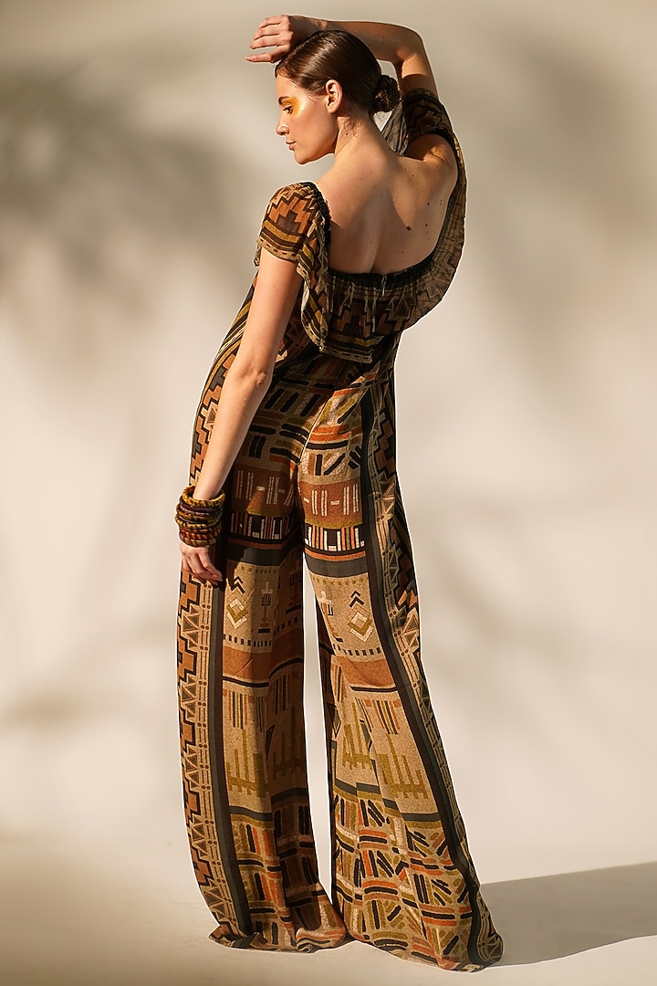 Green Double Georgette Printed Jumpsuit by Nikita Mhaisalkar at Pernia's Pop Up Shop