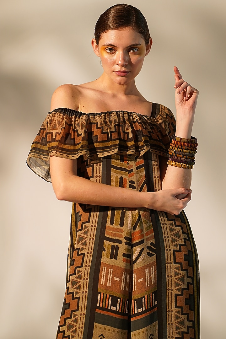Green Double Georgette Printed Jumpsuit by Nikita Mhaisalkar at Pernia's Pop Up Shop