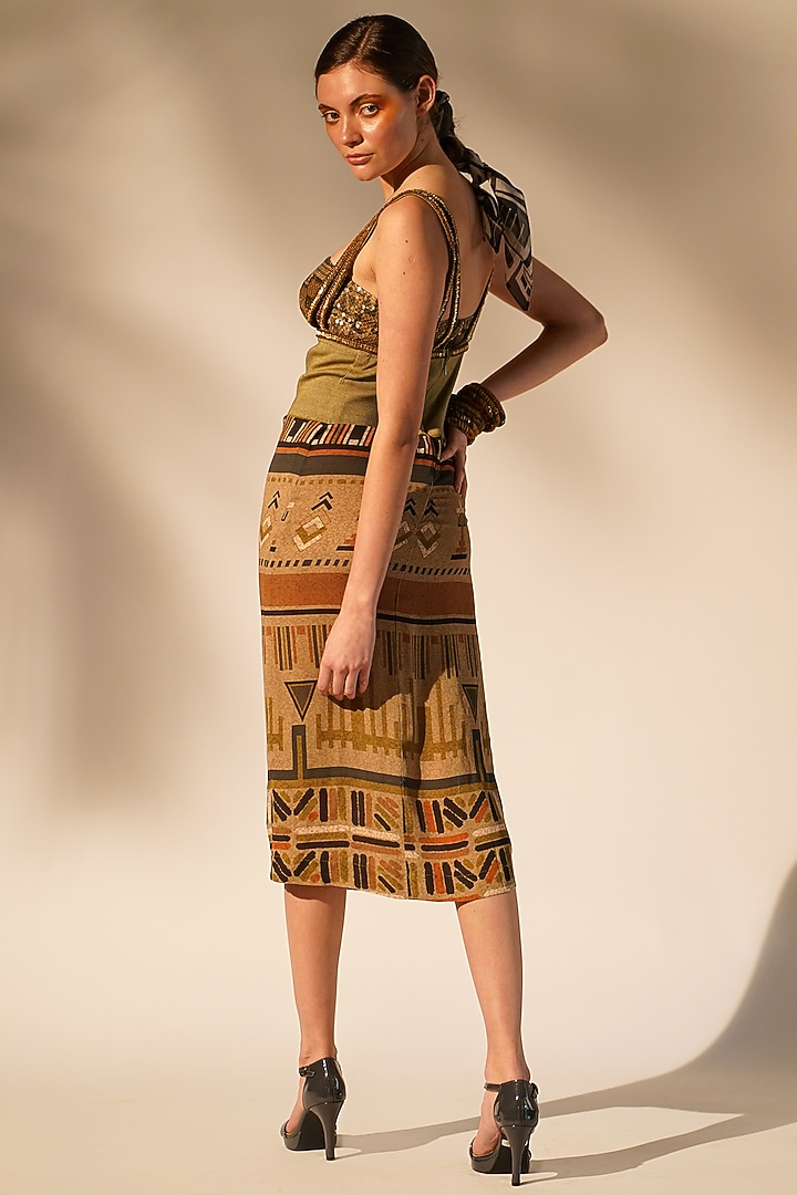Green Double Georgette Printed Party Wear Dress by Nikita Mhaisalkar at Pernia's Pop Up Shop