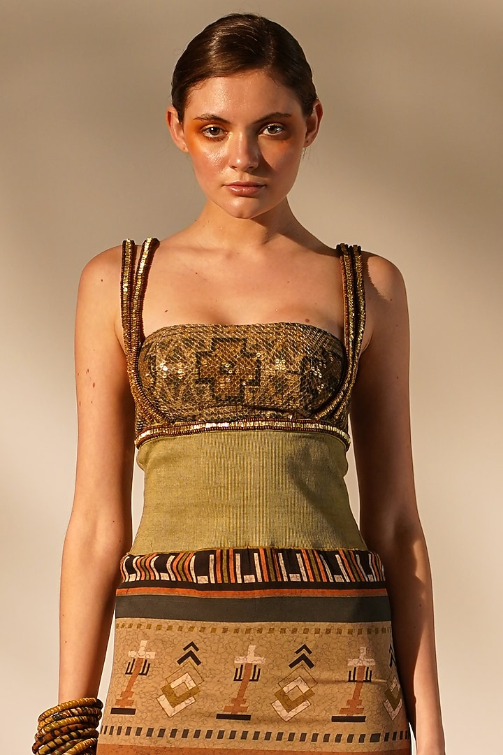Green Double Georgette Printed Party Wear Dress by Nikita Mhaisalkar at Pernia's Pop Up Shop