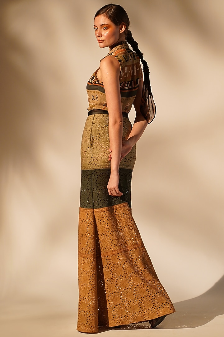 Green Double Georgette Printed Bodysuit by Nikita Mhaisalkar at Pernia's Pop Up Shop
