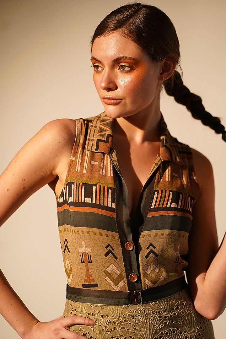 Green Double Georgette Printed Bodysuit by Nikita Mhaisalkar at Pernia's Pop Up Shop