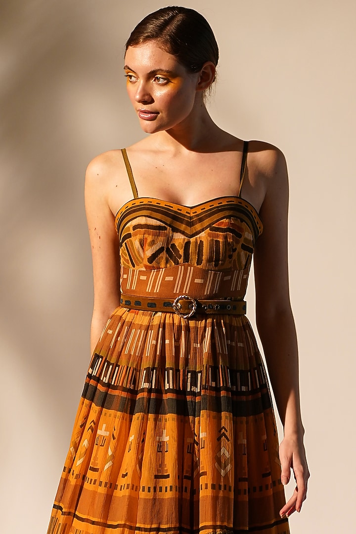 Mustard Pure Georgette Printed Maxi Party Wear Dress by Nikita Mhaisalkar at Pernia's Pop Up Shop