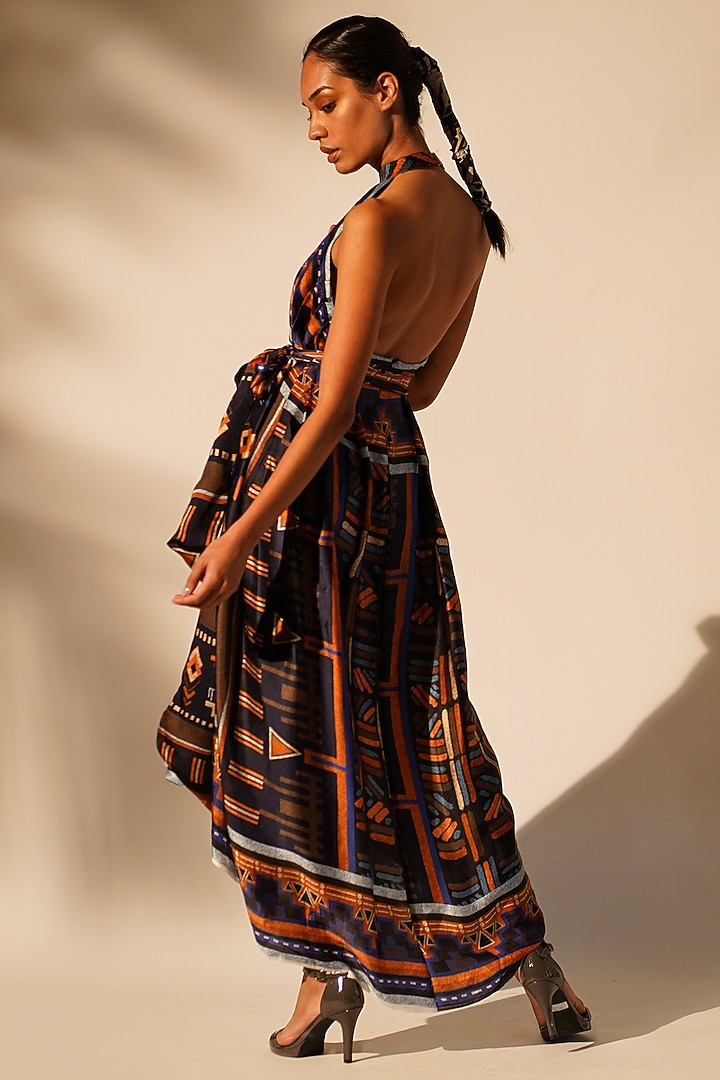 Blue Cotton Satin Cocktail Dress by Nikita Mhaisalkar at Pernia's Pop Up Shop
