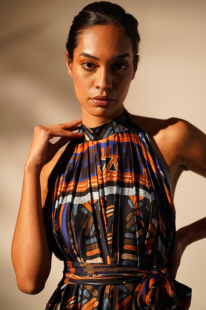Blue Cotton Satin Cocktail Dress by Nikita Mhaisalkar at Pernia's Pop Up Shop