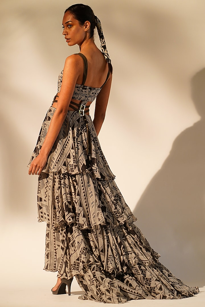 White Crinkled Chiffon Printed Maxi Party Wear Dress by Nikita Mhaisalkar at Pernia's Pop Up Shop