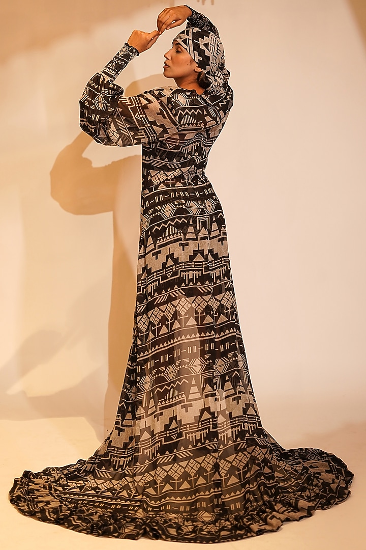 Black & White Pure Georgette Printed Maxi Party Wear Dress by Nikita Mhaisalkar at Pernia's Pop Up Shop