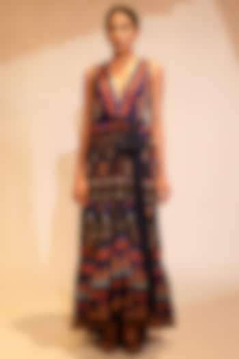 Midnight Blue Double Georgette Printed Maxi Dress by Nikita Mhaisalkar